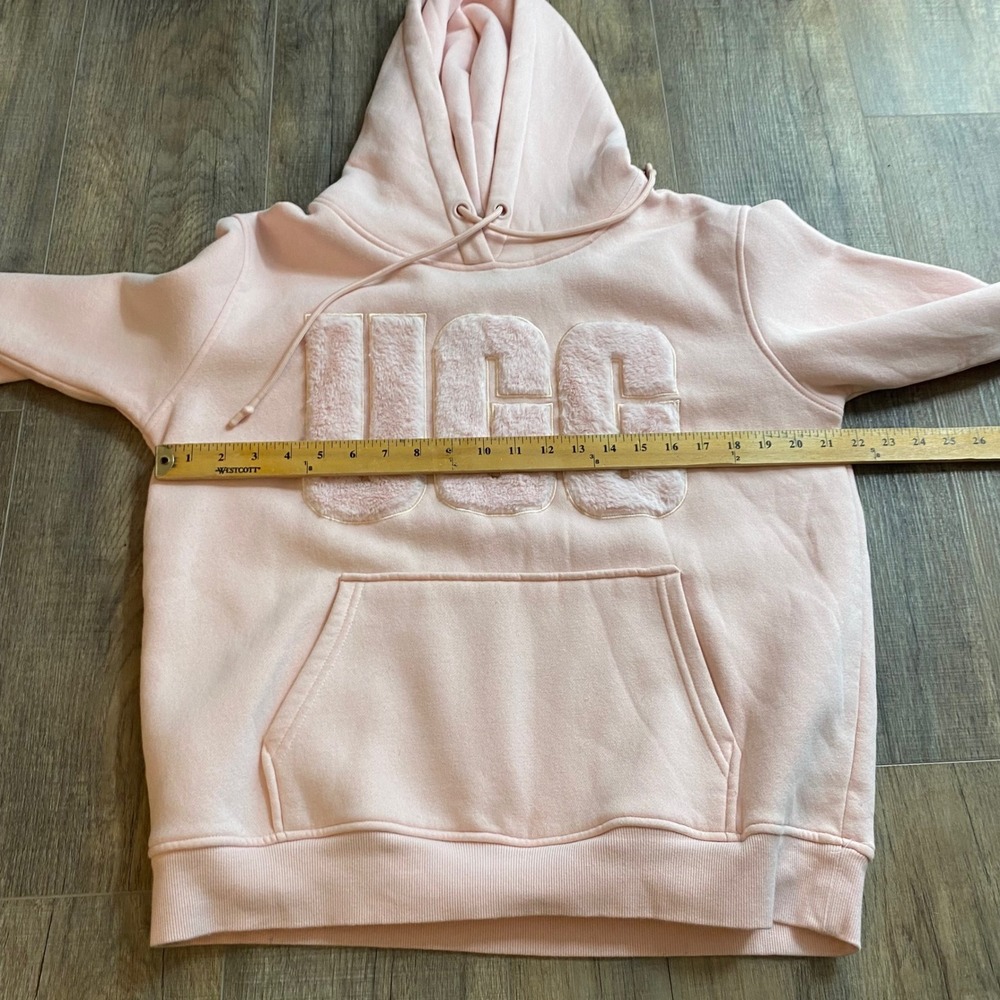 UGG Ericka Relaxed Hoodie Pink Faux Fur Logo Fleece Sweatshirt Womens Large - Picture 5 of 6